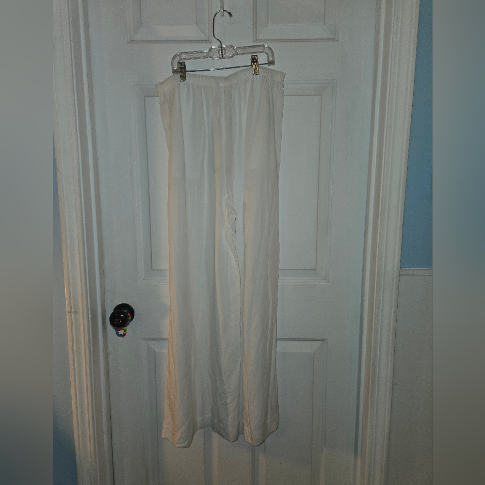 Calia NWT Linen Blend Pleated Wide Leg Beach Coverup Medium White Pants - Picture 3 of 9